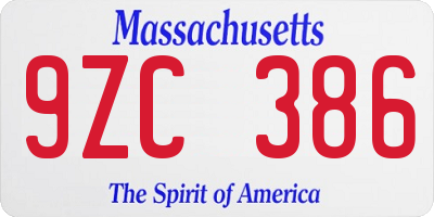MA license plate 9ZC386