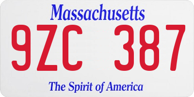 MA license plate 9ZC387