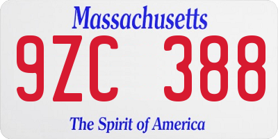 MA license plate 9ZC388