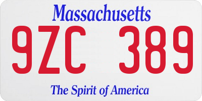 MA license plate 9ZC389