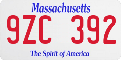 MA license plate 9ZC392