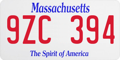 MA license plate 9ZC394