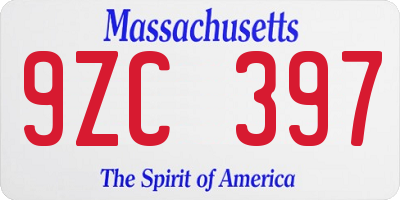 MA license plate 9ZC397
