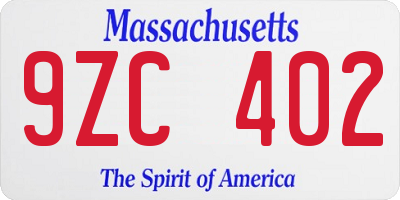 MA license plate 9ZC402