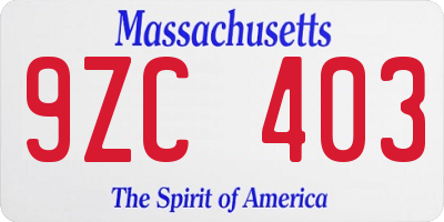 MA license plate 9ZC403