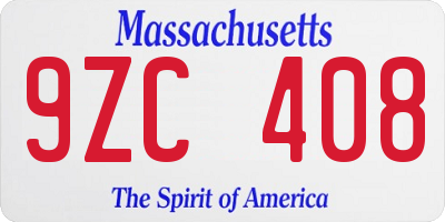 MA license plate 9ZC408
