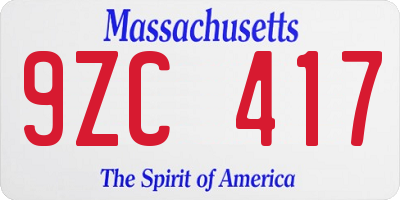MA license plate 9ZC417