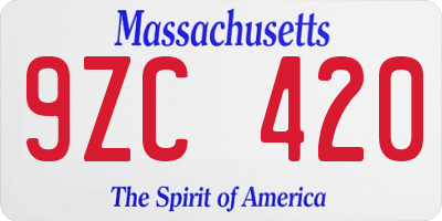 MA license plate 9ZC420