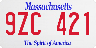 MA license plate 9ZC421