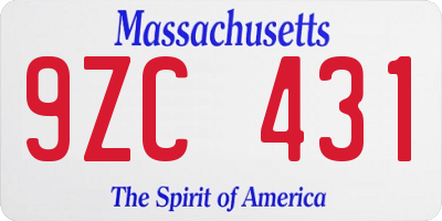 MA license plate 9ZC431