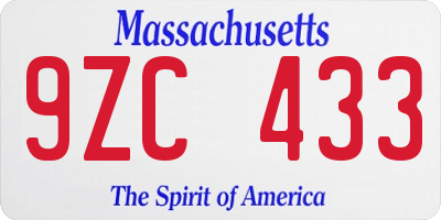 MA license plate 9ZC433