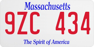 MA license plate 9ZC434