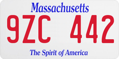 MA license plate 9ZC442