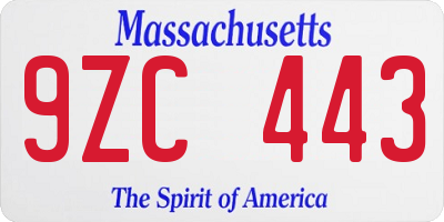 MA license plate 9ZC443