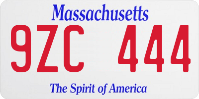 MA license plate 9ZC444