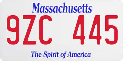 MA license plate 9ZC445