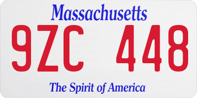 MA license plate 9ZC448