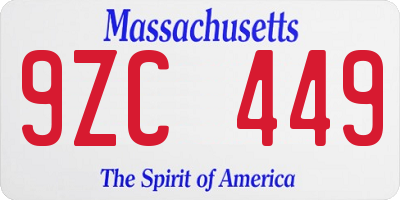 MA license plate 9ZC449