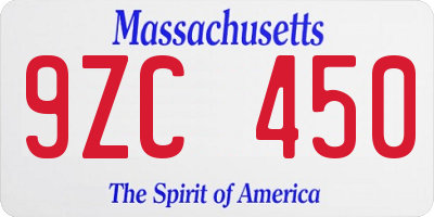 MA license plate 9ZC450