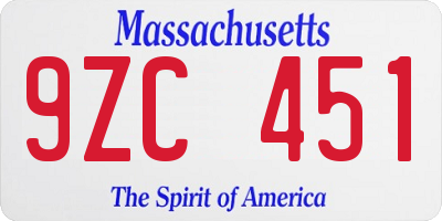 MA license plate 9ZC451