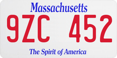 MA license plate 9ZC452