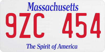 MA license plate 9ZC454