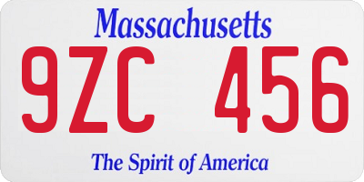 MA license plate 9ZC456