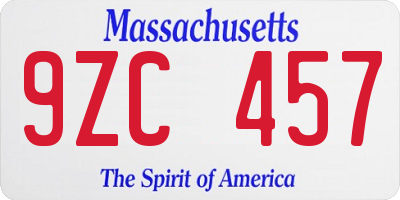 MA license plate 9ZC457