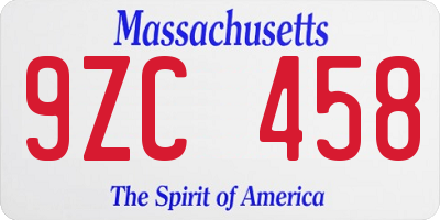 MA license plate 9ZC458