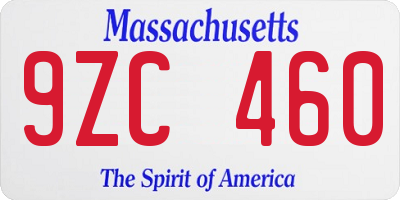 MA license plate 9ZC460