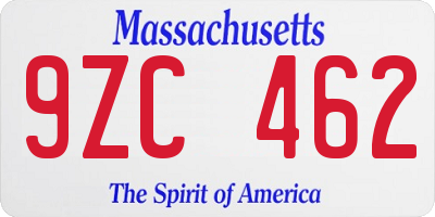 MA license plate 9ZC462