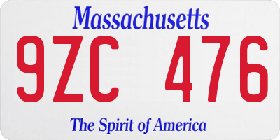 MA license plate 9ZC476