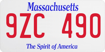 MA license plate 9ZC490