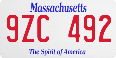 MA license plate 9ZC492