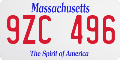 MA license plate 9ZC496