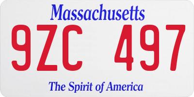 MA license plate 9ZC497