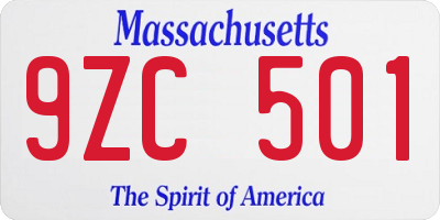 MA license plate 9ZC501