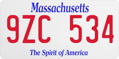 MA license plate 9ZC534