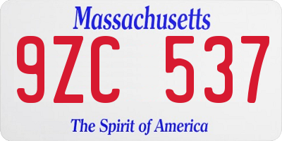 MA license plate 9ZC537