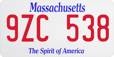 MA license plate 9ZC538