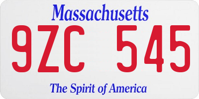 MA license plate 9ZC545