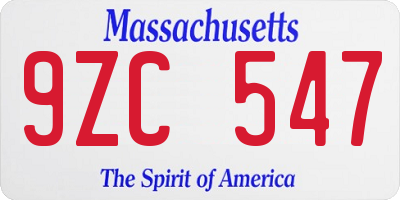 MA license plate 9ZC547