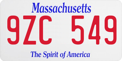 MA license plate 9ZC549