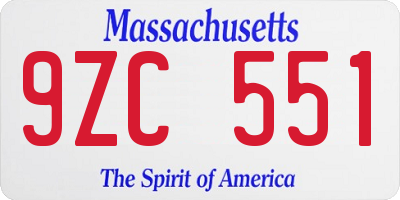 MA license plate 9ZC551