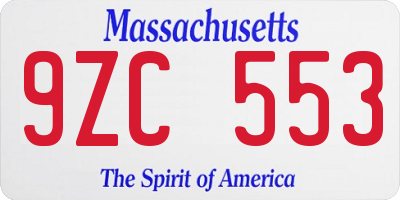 MA license plate 9ZC553