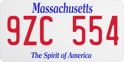 MA license plate 9ZC554