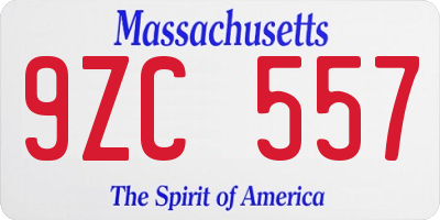 MA license plate 9ZC557