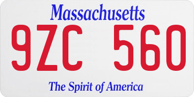 MA license plate 9ZC560