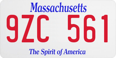 MA license plate 9ZC561