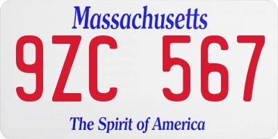 MA license plate 9ZC567